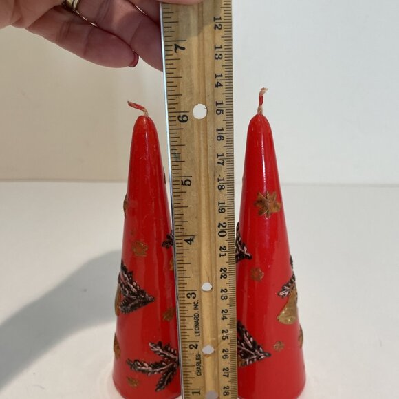 2 Vintage Hand Painted Christmas Candles Red Bells Tree Shaped 6" West Germany - Picture 5 of 5